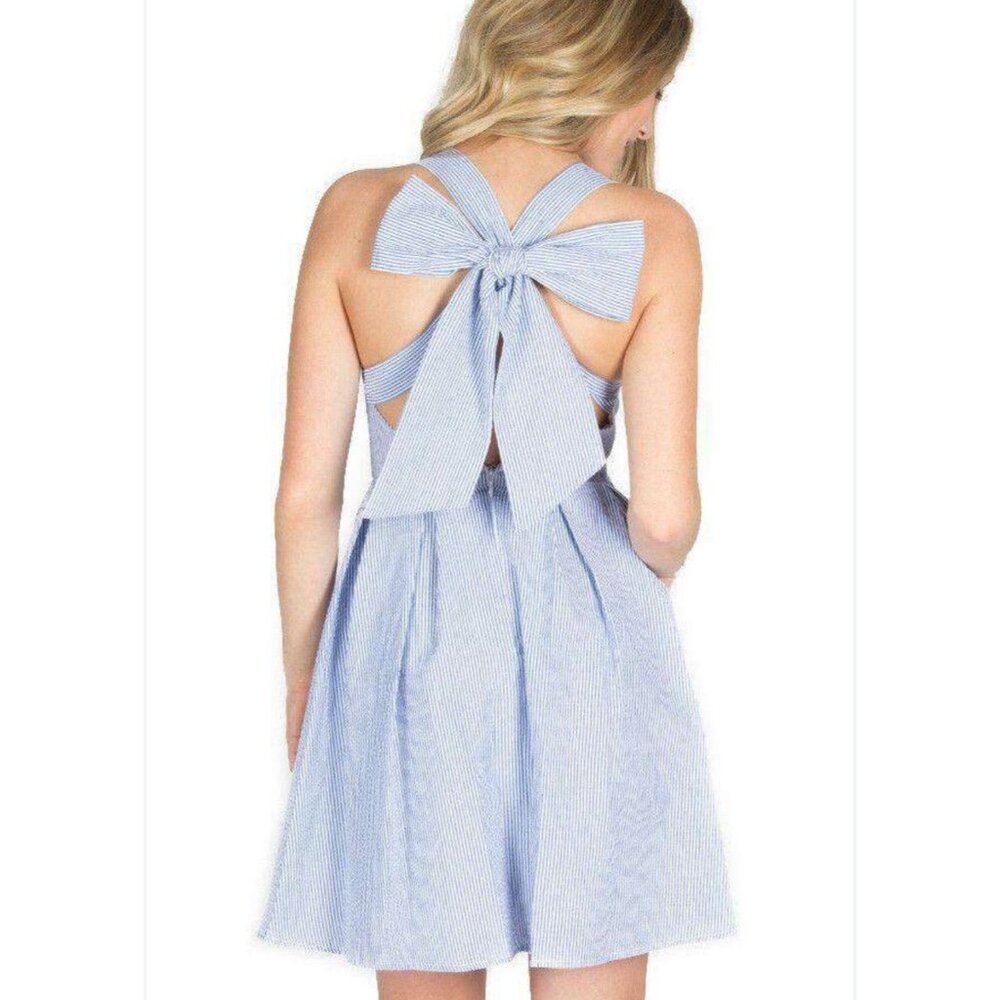 The Livingston Dress in Blue White Seersucker by Lauren James Size Small